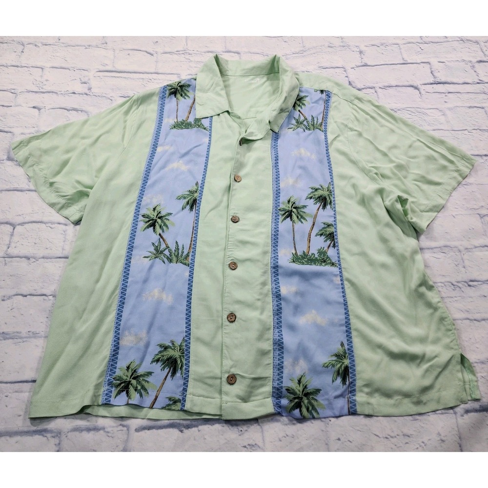 KS Island MENS SIZE 2XL Green Palm Trees Button Hawaiian Camp Beach Shirt